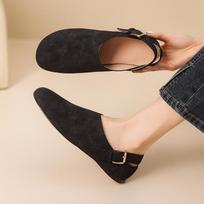 Krazing Pot Cow Suede Nubuck Summer Size 46 Size 45 Leisure Shoes Women Round Toe European Design Flats 35 juoda