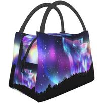 Galaxy Wolf Thermal Lunch Bag Insulated Lunch Box Meal Prep Cooler Tote for Picnic Camping Work Travel 28x17x16CM smėlis