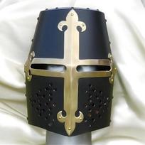 Viduramžių Kryžiuočio Riterio Šalmas Juodas Templierių Didysis Šalmas su Žalvariniu Kryžiumi Gotikinė LARP Šarvų Cosplay Kostiumo Propas gray