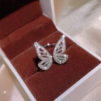 Silver Women's Jewelry Set Butterfly Shape Jewelry AAAA Shiny Zircon Necklace Ring Earrings Women's Bridal Jewelry gray