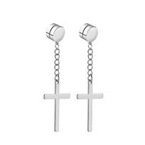 Unisex Chain Barbell Tassel Iron Sucking Cross Dangle Earrings 8MM Steel 1 Pair gray