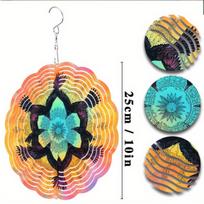 25.4cm Rotating Metal Wind Chime Vibrant Mandala Design Outdoor Hanging Decor for Garden Balcony Patio Creative Gift All Seasons 01A