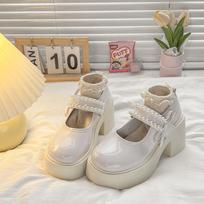 Platform small leather shoes women's spring and summer 2025 new retro thick high-heeled pearl Mary Jane single shoes 35 smėlis