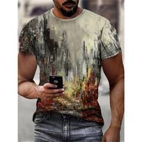 Men's 3D Printed Oil Painting T-Shirt - Vibrant Abstract Art Casual Short Sleeve Crew Neck Summer Top Polyester Bold Color Gradient Pattern, T Shirt XL