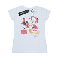 Disney Womens/Ladies Mickey And Minnie Christmas Kiss Cotton T-Shirt L balta