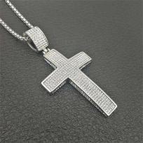 Nerūdijančio plieno didelis Jėzaus kryžiaus pakabukas vyriškas auksinės/sidabrinės spalvos Iced Out Bling krikščioniškas kaklo papuoalas vyrams religinių papuošalų dovana 55cm gray