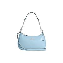COACH Teri 24 solid color silver letter logo embossed nameplate pebbled cow leather crescent bag armpit bag hand crossbody shoulder bag women's blue mėlyna