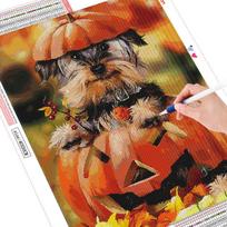 Deimantinis siuvinėjimas, visas komplektas šunų deimantinė mozaika Helovino 5d deimantų tapyba su apvaliu kalnų krištolu 20X30CM