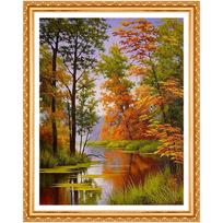 Visas deimantinis dažymas apvalus dervos gręžtuvas siuvinėjimas medžiai deimantiniai kraštovaizdžiai rudens peizažai 20X30CM black