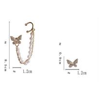 Bohemia Asymmetric Butterfly Pearl Chain Tassel Ear Bones Stud Earrings For Women New Fashion Party Jewelry Accessories gray