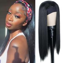 MISS WIG Long Black Straight Headband Wigs Heat Resistant Synthetic Hair Wig Machine Made Wig For Black Women