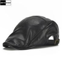NORTHWOOD Sheepskin Genuine Leather Beret Hat Winter Flat Cap Black Color Berets Caps Men Women