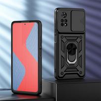 KEYSION smūgiams atsparus dėklas, skirtas Xiaomi POCO X4 Pro 5G X3 GT F3 GT Push Pull kameros apsaugos žiedo stovo telefono dangtelis, skirtas Xiaomi POCO M4 Pro 4G 5G for POCO X4 Pro juoda
