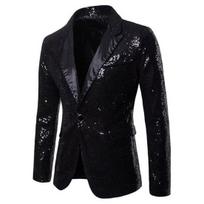 Suit Coat Lapel Warm Minimalist Popular Men Glitter Embellished Blazer Jacket for Banquet S juoda