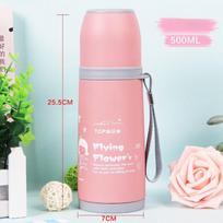 Didelės talpos termosas 500 ml Vakuuminės kolbos Nešiojamas nerūdijančio plieno termosas Vandens butelis Kelioninis puodelis arbatai Biuro termosas 500ml pink