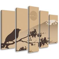 Five piece picture canvas print Japan Fuji Bird Beige 100x70 smėlis