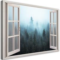 Canvas print Window view Forest in the fog nature 60x40 žalia