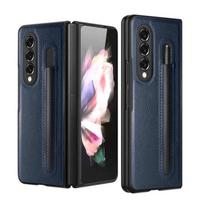 Madingas ličių rašiklio dėklas, skirtas „Samsung Galaxy Z Fold 4 3 Pu + PC“ odinis rašto dangtelis, atsparus smūgiams prabangus dėklas, skirtas sulankstyti 3 F9260 fold 3 mėlyna
