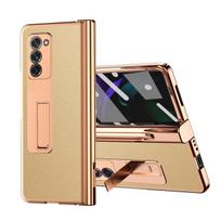 Prabangus dengiamas stovas, sulankstomas odinis dėklas, skirtas Samsung Galaxy Z Fold 4 2 sulankstomas4 5g sulankstomas 3 sulankstomas 2 sulankstomas 3 rašiklių ekrano apsaugos dėklai for Galaxy Z Fold 4 auksas