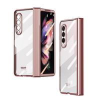 Nuimamas padengimas, skirtas Samsung Galaxy Z Fold 3 Fold 2 Case permatomas vyrių apsaugos dangtelis stiklo ekrano apsauga Only Case(No Film) ryškiai rožinė