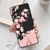 Juodas minkštas telefono dėklas, skirtas Samsung Galaxy S10e S20 Fe S10 S9 S21 S22 Plus S23 Ultra 5g S8 S7 Rožinės gėlės Pradinė raidė A viršelis Samsung S23 5G black
