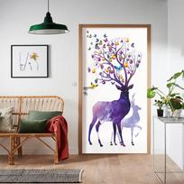 Elk Door Stickers Retro Decorative Sticker Self-adhesive Waterproof Colorful Pattern Wallpaper Mural Apartment Decor 38.5*200cmX2Pcs white
