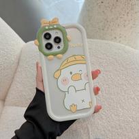 2 In 1 Ducky Cartoon Camera Protector Shockproof Phone Case For Iphone 11 12 Pro Max 13 14 Promax 14max 14pro Ins Cute Back Capa For iphone 12pro