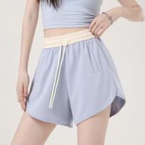 Sports Shorts Women Summer Baggy Drawstring High Waist Wide Leg Shorts Female Casual All-match Korean Elastic Waist Pockets XL mėlyna