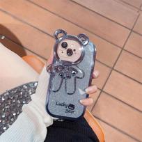 Electroplated Lens Holder Sparkling Bear Phone Case For iPhone 14 13 12 11 Pro XS Max X XR 7 8 Plus Shockproof Soft Cover iPhone 7 Plus mėlyna