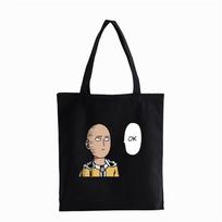 One Punch Man anime Shopper bag Cute girl reusable bag net foldable Shoulder bag tote bag Women's canvas bag Bolsas 24*26cm black