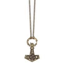 Alloy Steampunk Gears Charm Pendant Chain Necklace Ancient Cyan gray