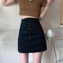 Women's Drawstring Bodycon Skirts Summer High Waist Slim Fit Vintage Black Bottoms Streetwear Y2K Clothing S