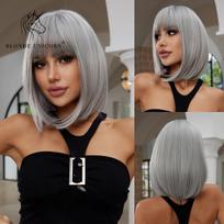 BLONDE UNICORN Šviesiaplaukis pilkas sintetinis perukas Natūralus trumpas Bob perukas su kirpčiukais Kasdien naudojamas juodai baltoms moterims Cosplay karščiui atsparus brown