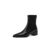 Krazing Pot Microfiber Basic Design Winter Pointed Toe Thick Med Heels Modern Boots Women Ankle Boots 34 juoda