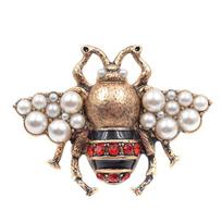 New Fashion Pearl Bee Brooches for Women Antique Gold Color Brooch Pin Vintage Style Jewelry High Quality Insect beige