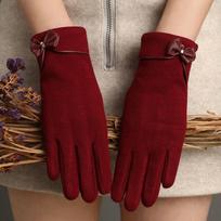 Winter Plus Velvet šiltos pirštinės Elegant Bow trumpos vientisos spalvos elastinės moteriškos pirštinės raudona