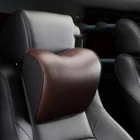 Genuine Leather Car Neck Pillow Set Memory Foam Auto Rear Seat Back Headrest Lumbar Supports Travel Cushion Cover Accessories coffee 1pcs gray