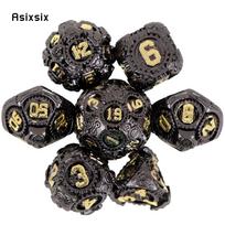 7 Pcs Black Gear Wheel Metal Dice Solid Metal Polyhedral Dice Set Suitable for Role-Playing RPG  Board Game Card Game juoda