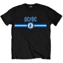 AC/DC mėlyni dryžuoti ploni juodi unisex marškinėliai su logotipu S blue