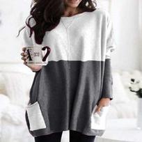 Cozyoutfit Madingų spalvų derinimo ilgomis rankovėmis laisvalaikio kišeninių marškinėlių viršus XXXXXL juoda