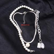 Necklace Hip Hop Style Baroque Faux Pearls Head Square Pendant Jewelry auksas