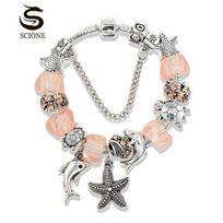 LUXY MOON Jūrinė apyrankė želė didelė kristalo karoliukais apyrankė Starfish delfinų apyrankė 18CM oranžinė