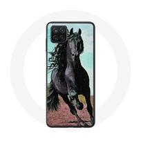 Coque Samsung Galaxy A12 Le Cheval Noir De La Race Frisonne juoda