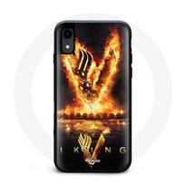 Coque pour Iphone XS Vikings Série Saison 6 logo V Epée de Feu Fond Noir