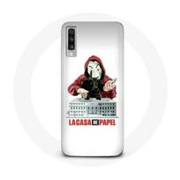 Coque pour Samsung Galaxy A70 La casa de papel masque logo fond blanc balta
