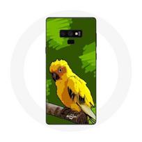 Coque pour Samsung Galaxy Note 9 Oiseaux de Perruches jaune Fond Vert
