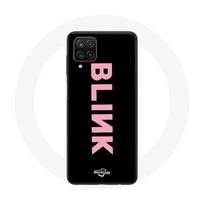 Coque pour Samsung Galaxy A12 Blink Fandom Blackpink Logo Rose Fond Noir