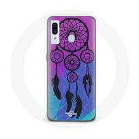 Coque pour Samsung Galaxy A20e Attrape Rêve Noir Fond Bleu et Violet