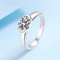 Sidabrinis žiedas 1,5CT 6*8mm kiaušinio formos moissanito deimantinis vakarėlio žiedas itin baltas blizgus D spalvos VVS1 papuošalas Testas teigiamas 5&Platinum Plated white