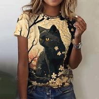 Naujo stiliaus Kawaii 3d Cat Print Moteriški marškinėliai Vasaros mados marškinėliai Gyvūnai trumpomis rankovėmis marškinėliai Negabaritiniai drabužiai 3XL black